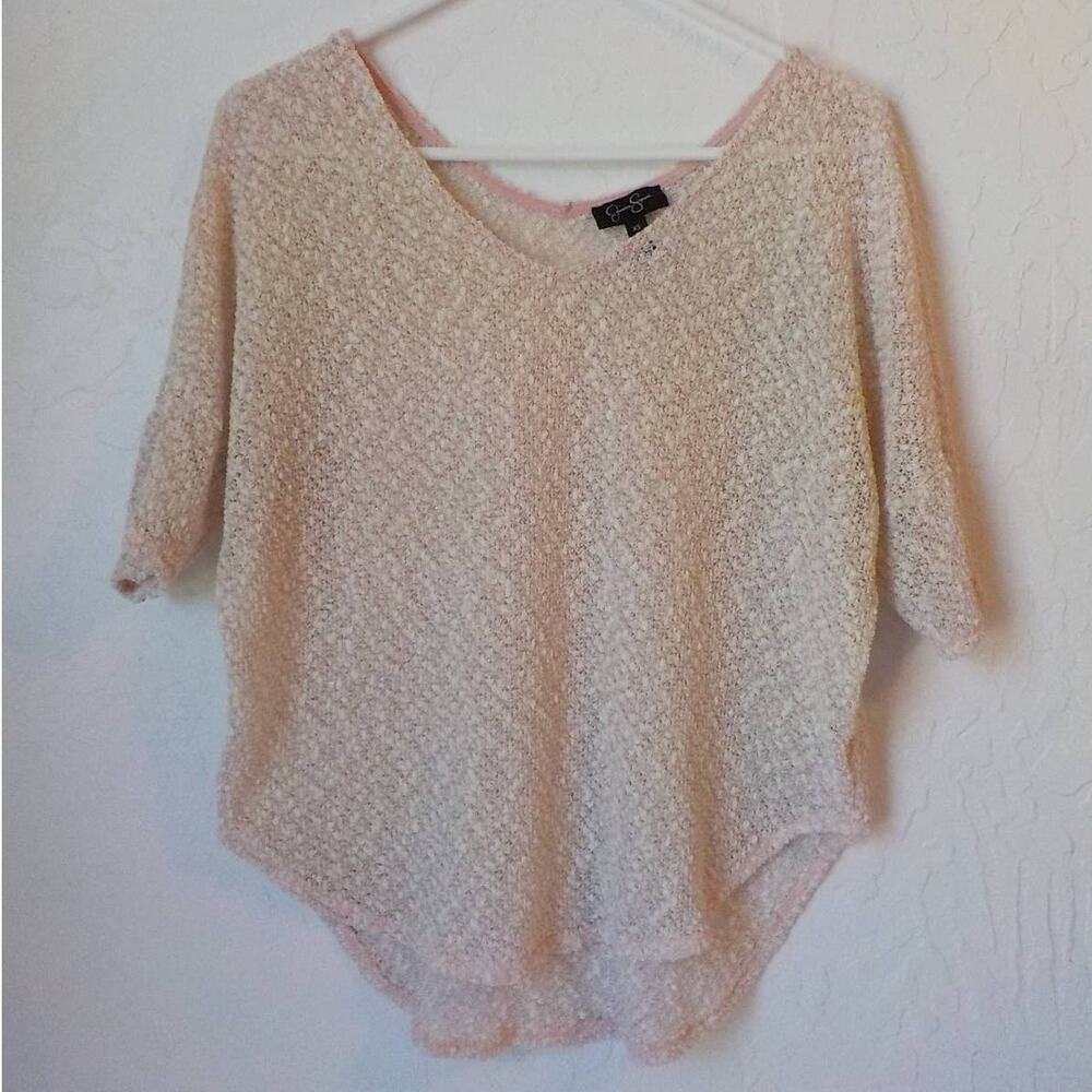 Jessica Simpson Elinah Pink Knit Top Women Sz XS Gold Glitter V-Neck Half Sleeve - Picture 2 of 10